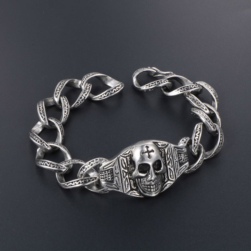 Wee Luxury Men Bracelets Full length 21.5cm Skull Ghost Retro Domineering Rock Mens Stainless Steel Bracelets