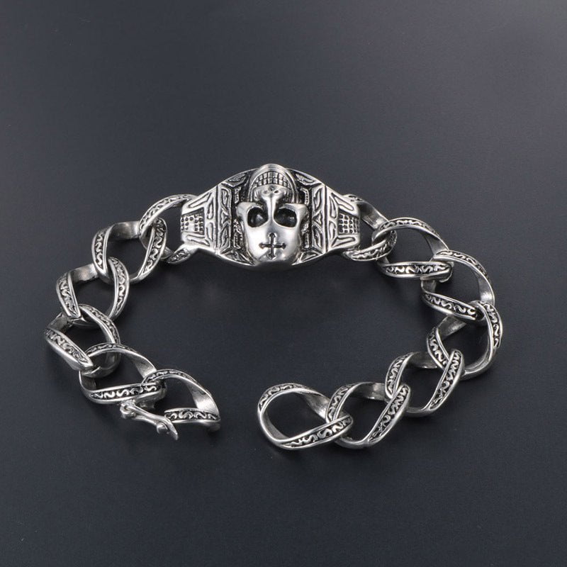 Wee Luxury Men Bracelets Full length 21.5cm Skull Ghost Retro Domineering Rock Mens Stainless Steel Bracelets