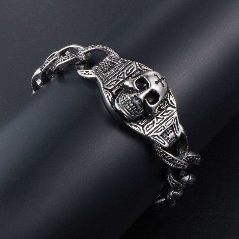 Wee Luxury Men Bracelets Full length 21.5cm Skull Ghost Retro Domineering Rock Mens Stainless Steel Bracelets