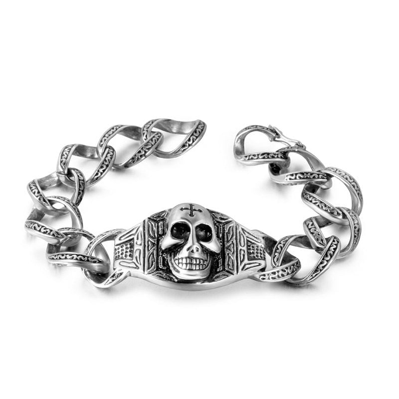 Wee Luxury Men Bracelets Full length 21.5cm Skull Ghost Retro Domineering Rock Mens Stainless Steel Bracelets