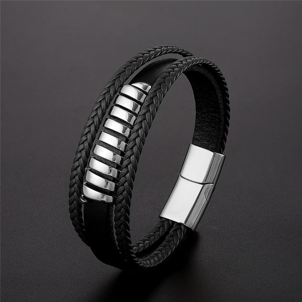 Wee Luxury Men Bracelets Geometric Men Leather Stainless Steel Bracelet