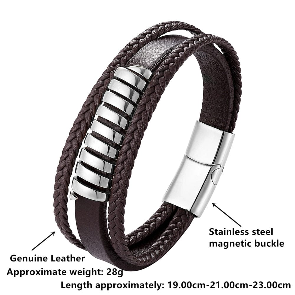 Geometric Men Leather Stainless Steel Bracelet