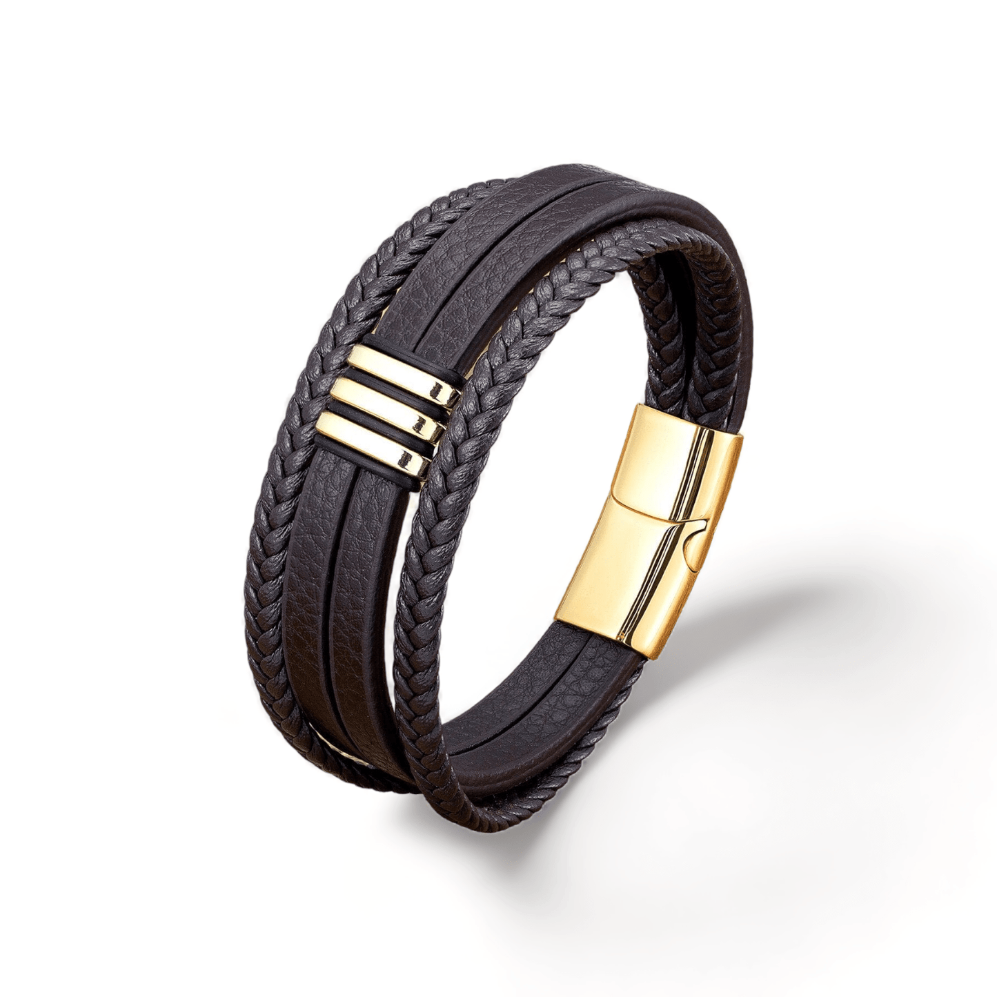 Stylish Multilayer Men Leather Bracelets Gold Metal