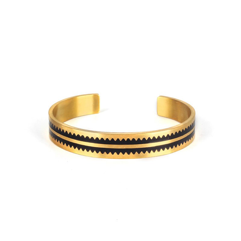 Wee Luxury Men Bracelets Gold Stylish Open Cuff Stainless Steel Bracelet with Teeth Pattern