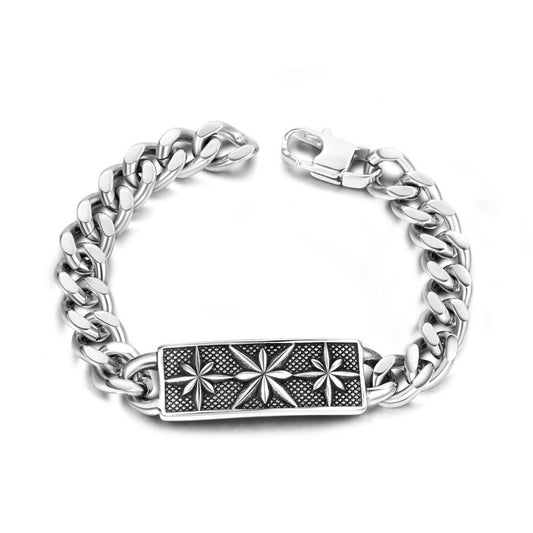 Wee Luxury Men Bracelets Length 21.5cm Retro Men's Cross Flower Titanium Steel Rock Bracelet