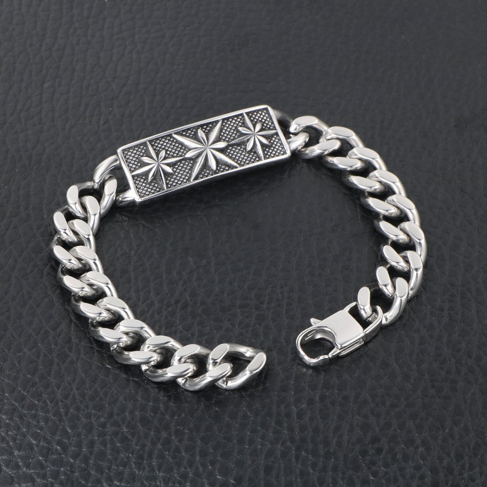 Wee Luxury Men Bracelets Length 21.5cm Retro Men's Cross Flower Titanium Steel Rock Bracelet