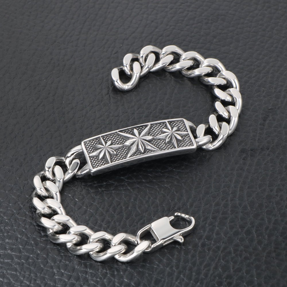 Wee Luxury Men Bracelets Length 21.5cm Retro Men's Cross Flower Titanium Steel Rock Bracelet