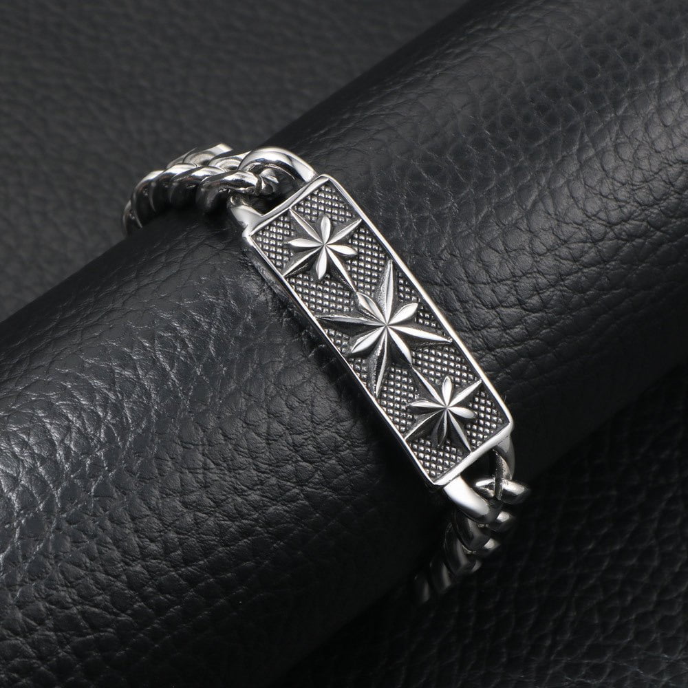 Wee Luxury Men Bracelets Length 21.5cm Retro Men's Cross Flower Titanium Steel Rock Bracelet