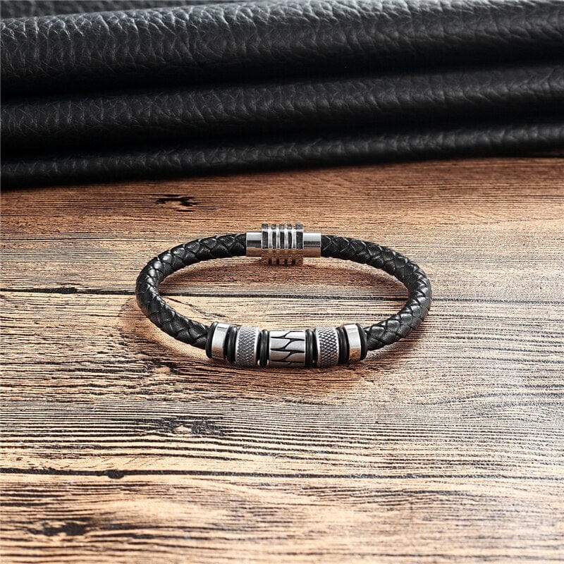 Luxury Men Leather Stainless Steel Bracelet