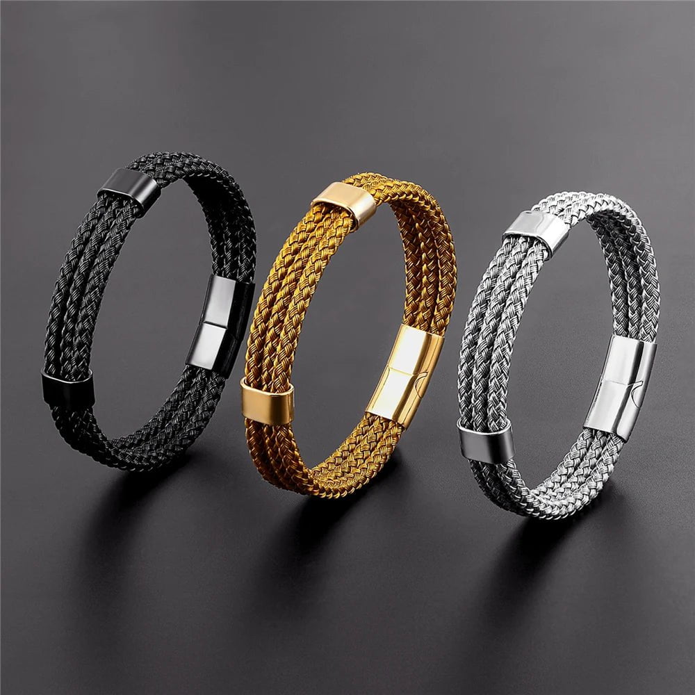 Wee Luxury Men Bracelets Magnetic Buckle Men Stainless Steel Multi-layer Bracelet