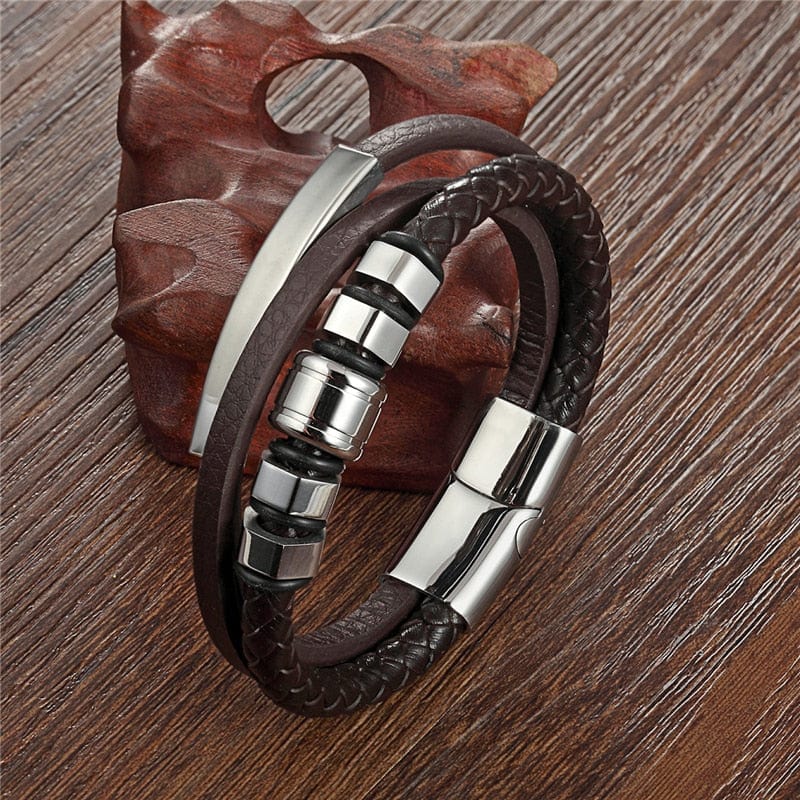 Wee Luxury Men Bracelets Men Multilayer Magnetic-Clasp Leather Bracelets