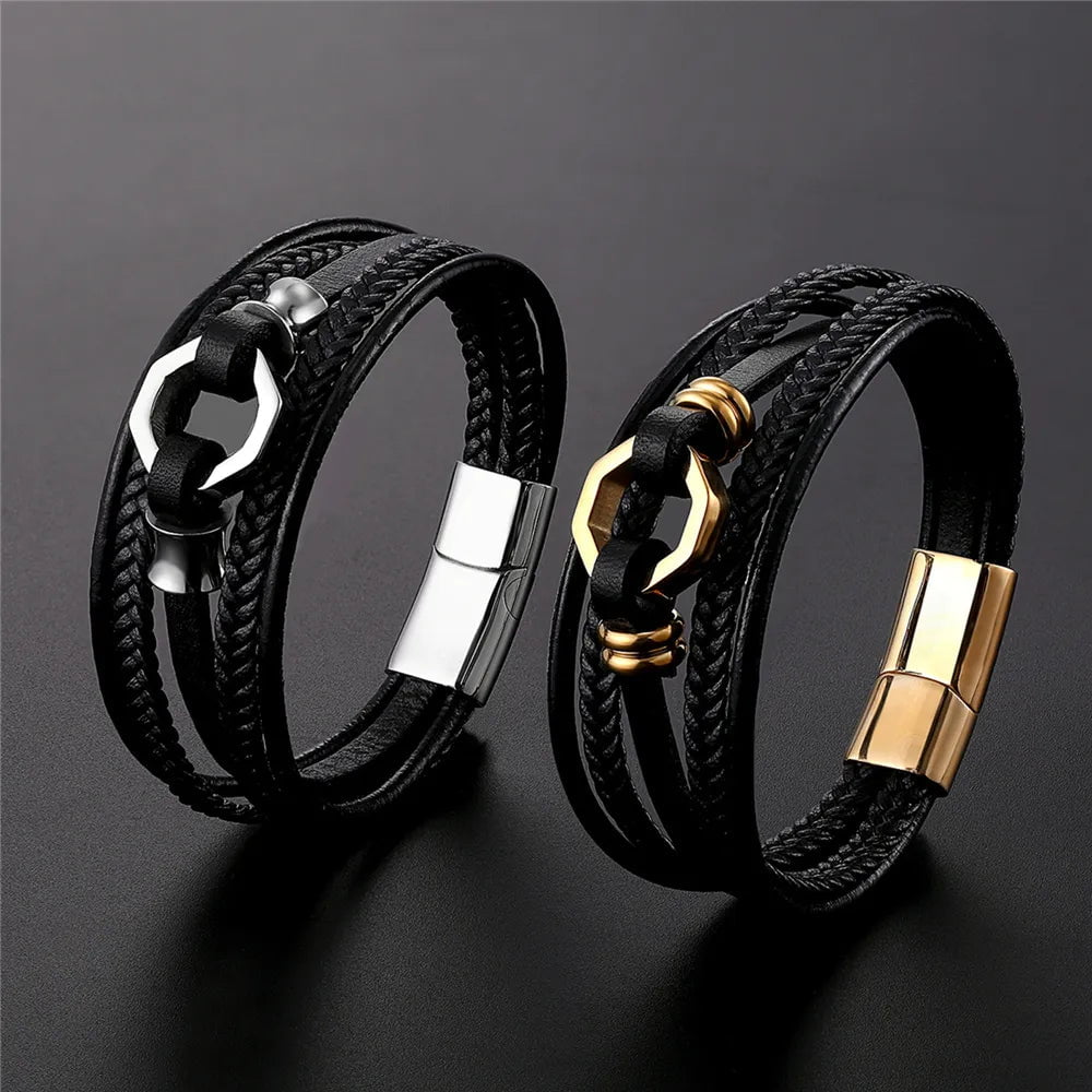 Wee Luxury Men Bracelets Multi-layer Style Stainless Steel Bracelets Men