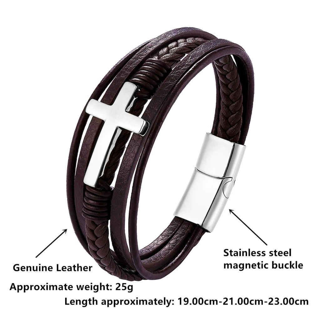 Wee Luxury Men Bracelets Multicolor Cross Design Classic Men's Leather Bracelet