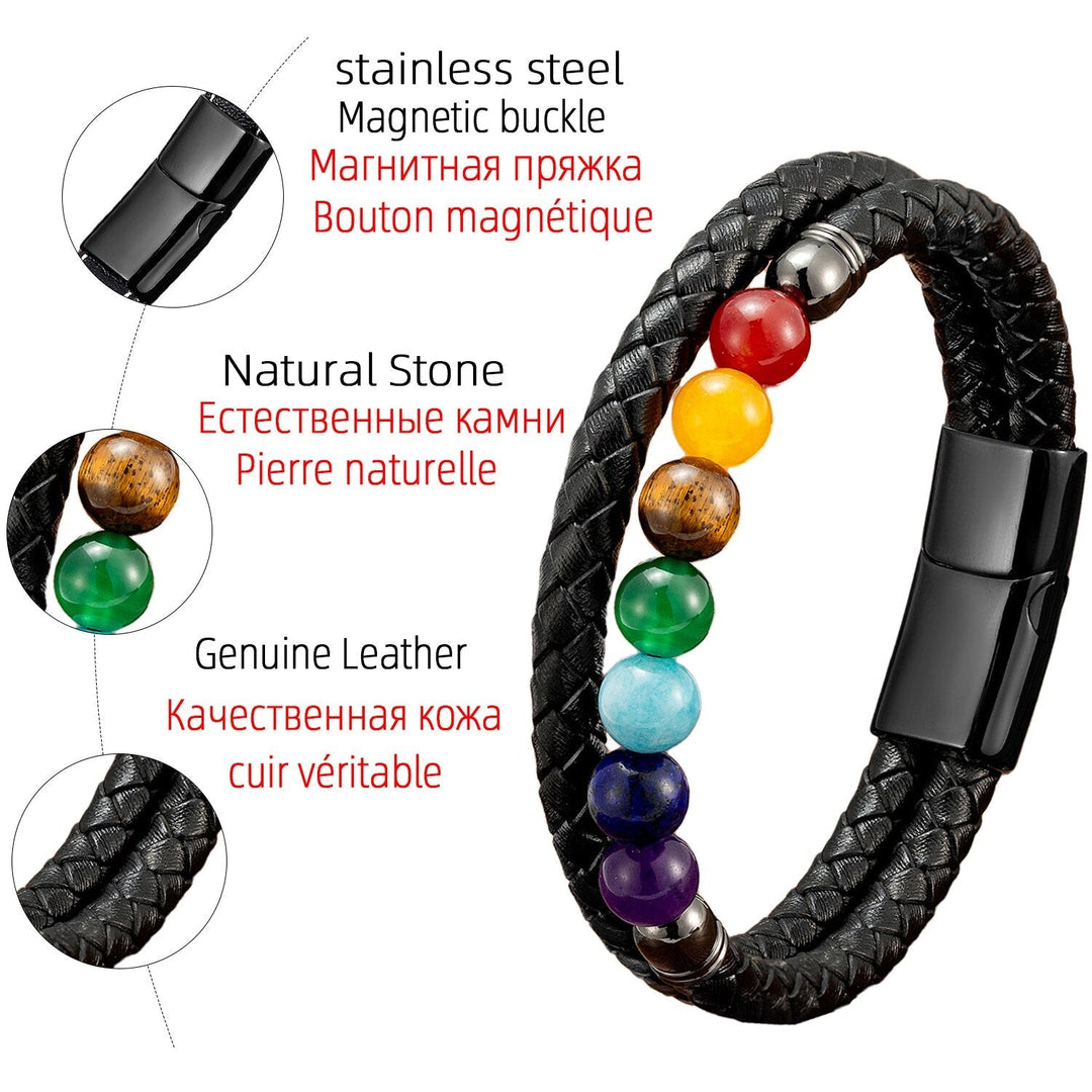 Natural Chakra Stone Braided Leather Bracelets