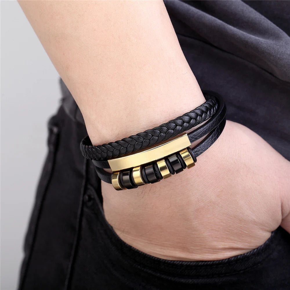 Wee Luxury Men Bracelets Punk  Multi-layer Vintage Stainless Steel Bracelet