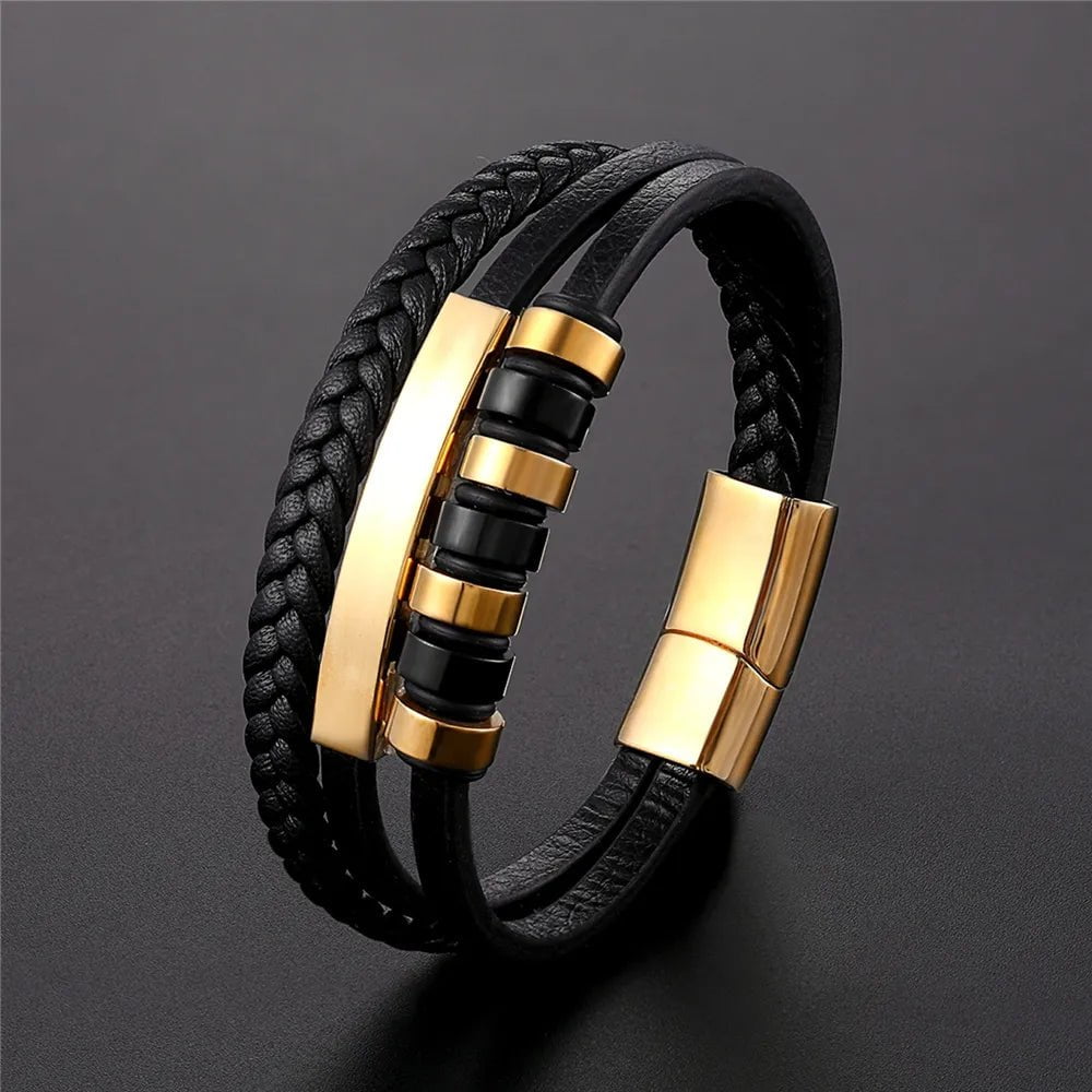 Wee Luxury Men Bracelets Punk  Multi-layer Vintage Stainless Steel Bracelet