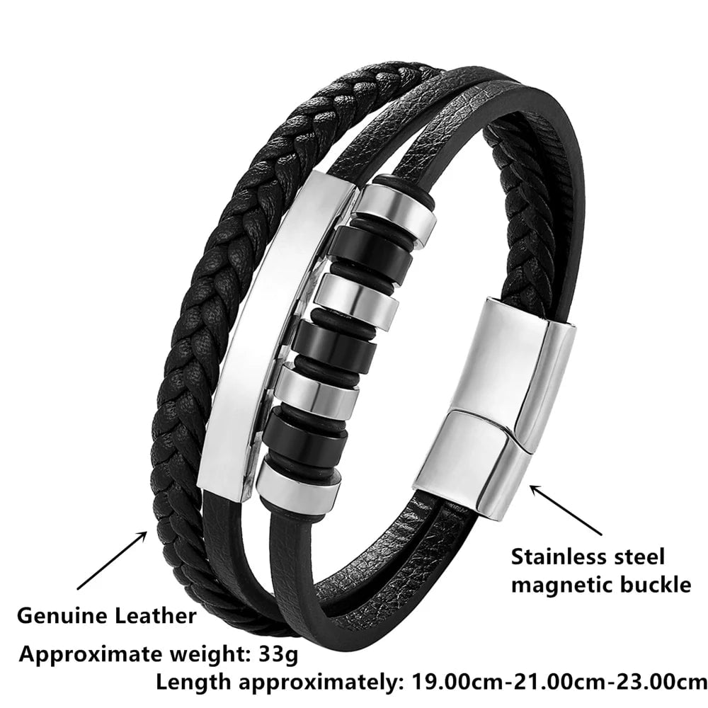 Wee Luxury Men Bracelets Punk  Multi-layer Vintage Stainless Steel Bracelet