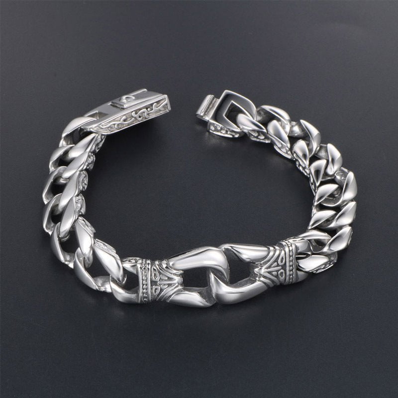 Wee Luxury Men Bracelets Punk Retro Double-ring Buckle Titanium Steel Trendy Bracelet