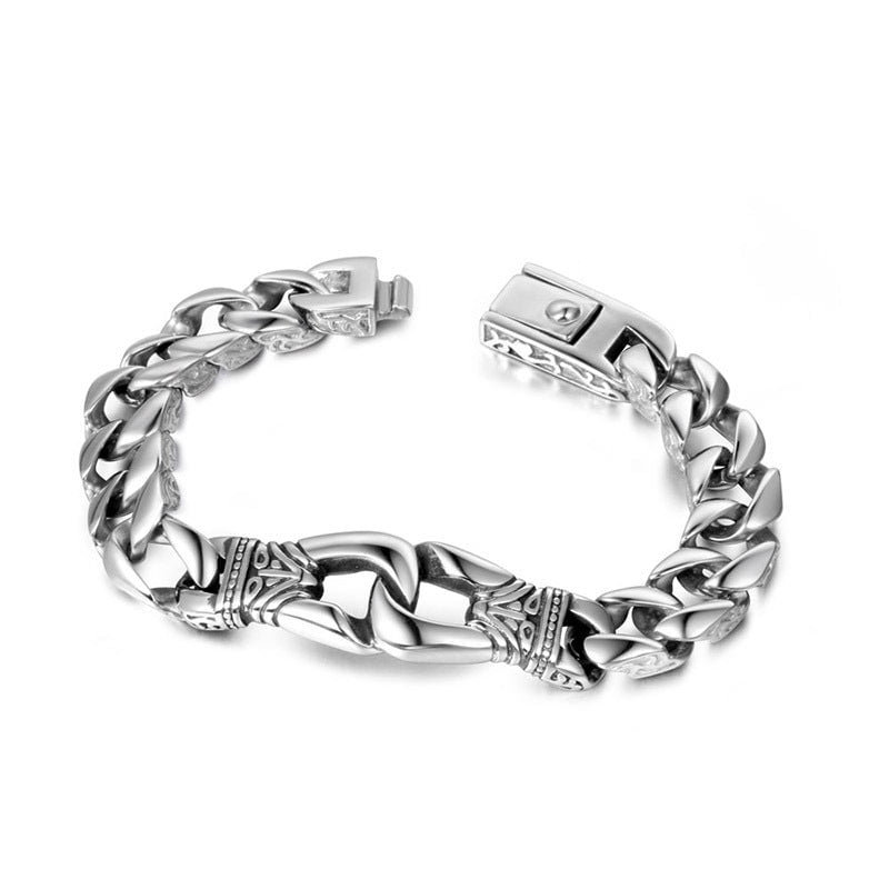 Wee Luxury Men Bracelets Punk Retro Double-ring Buckle Titanium Steel Trendy Bracelet