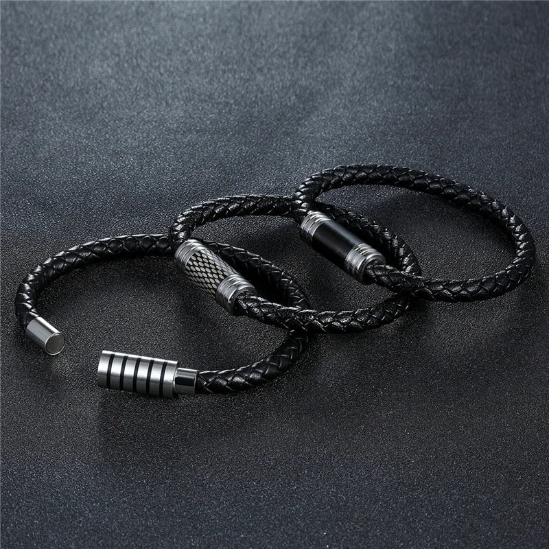 Wee Luxury Men Bracelets Rope Chain Black Clasp Leather Bracelet Men