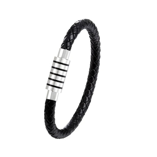 Wee Luxury Men Bracelets Rope Chain Black Clasp Leather Bracelet Men