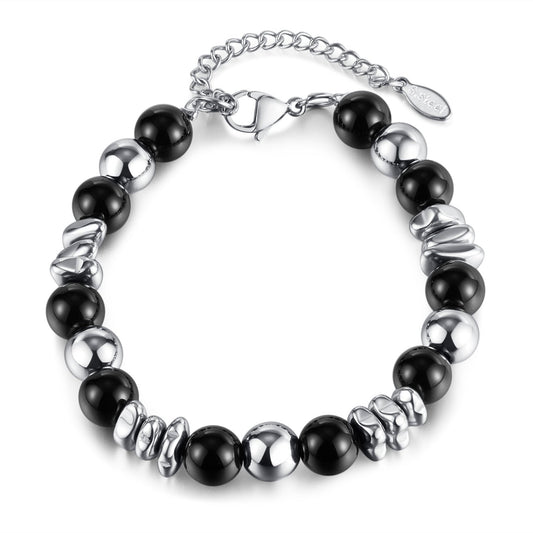 Wee Luxury Men Bracelets Steel Stylish Stainless Steel Bracelet Sleek Unisex Black Agate Design