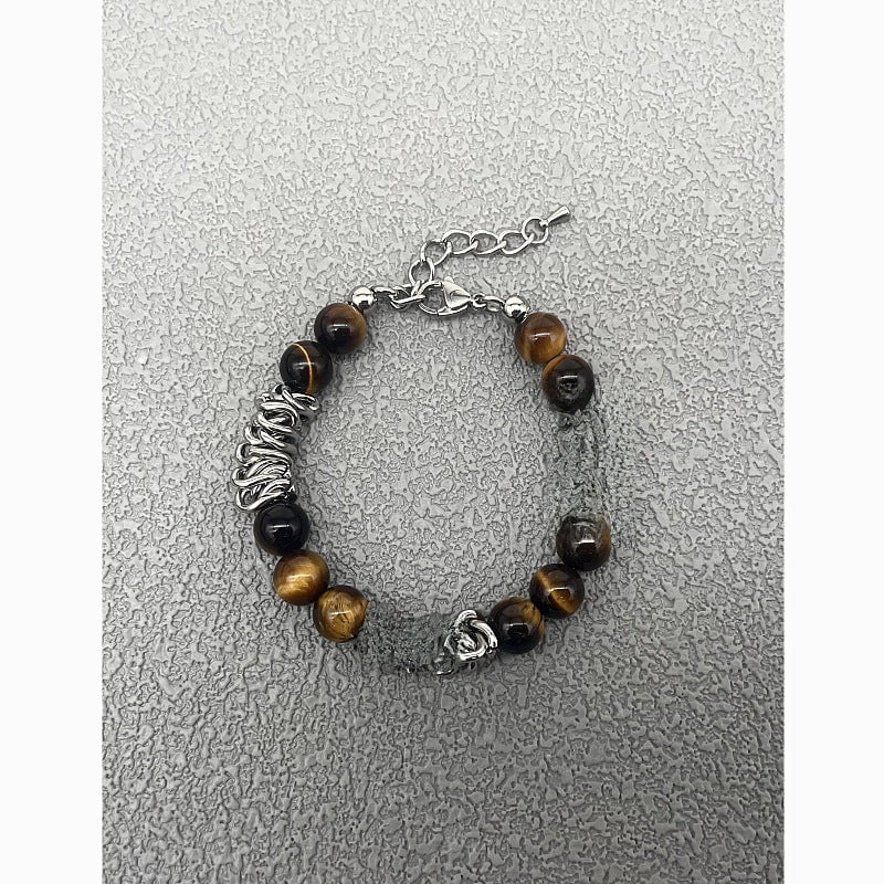 Wee Luxury Men Bracelets Tiger eye stone spliced steel chain Men's Retro National Style Natural Stone Bracelet