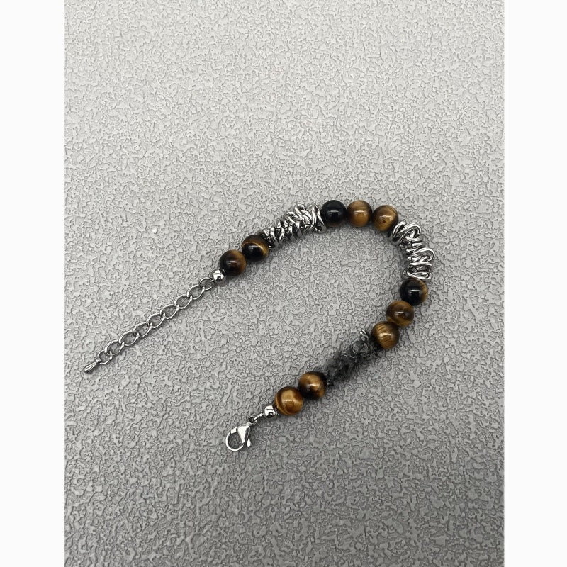 Wee Luxury Men Bracelets Tiger eye stone spliced steel chain Men's Retro National Style Natural Stone Bracelet