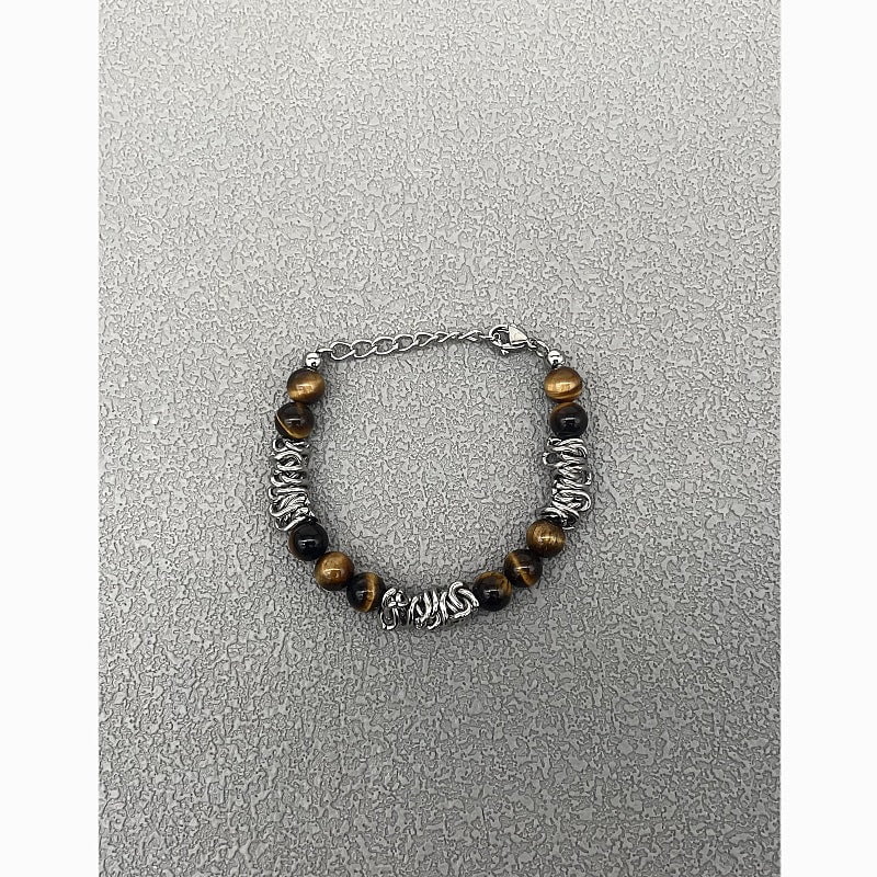 Wee Luxury Men Bracelets Tiger eye stone spliced steel chain Men's Retro National Style Natural Stone Bracelet