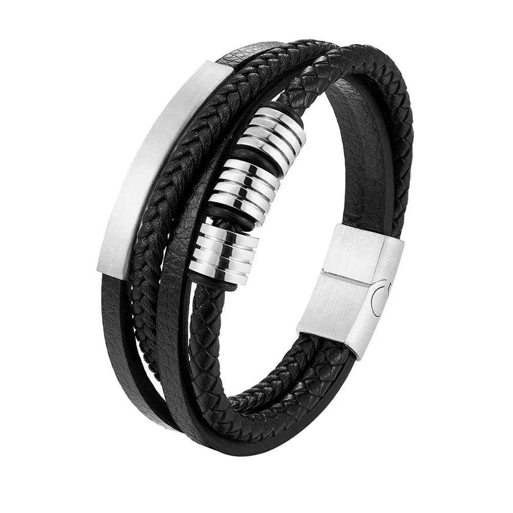 Wee Luxury Men Bracelets TZ-1499 / 19cm Classic Style Multi-layer Stainless Steel Bracelet