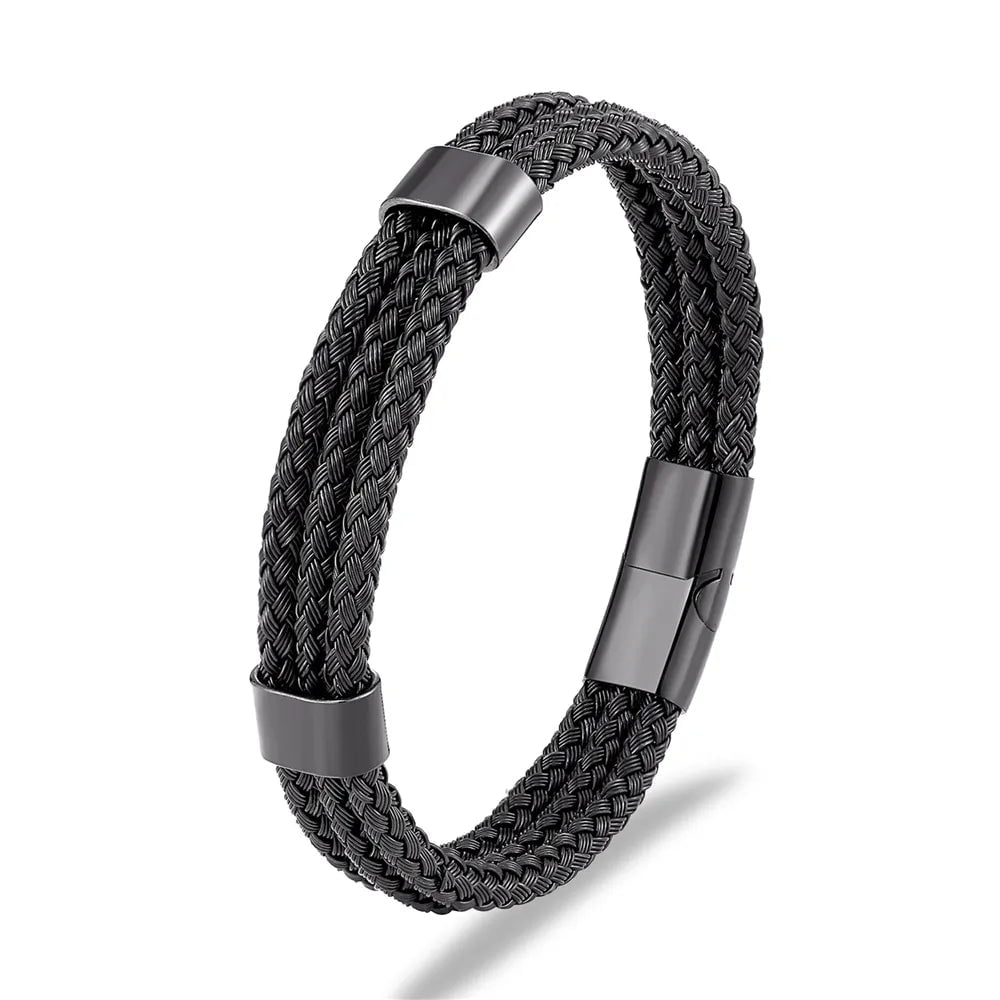 Wee Luxury Men Bracelets TZ-1691 / 17cm Magnetic Buckle Men Stainless Steel Multi-layer Bracelet