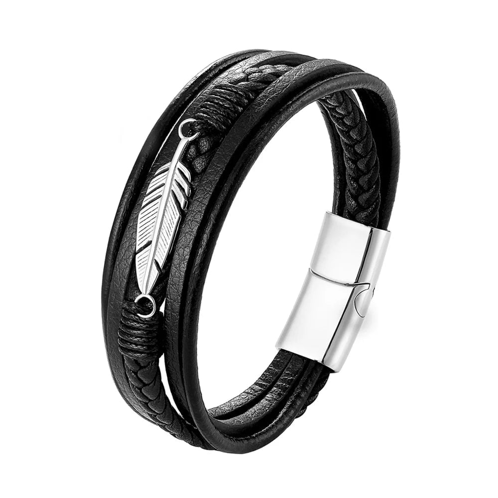 Wee Luxury Men Bracelets TZ-1704 / 19cm Classic Style Multi-layer Stainless Steel Bracelet