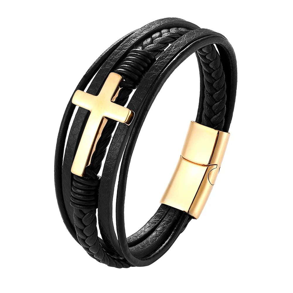 Wee Luxury Men Bracelets TZ-1720 / 19cm Multicolor Cross Design Classic Men's Leather Bracelet