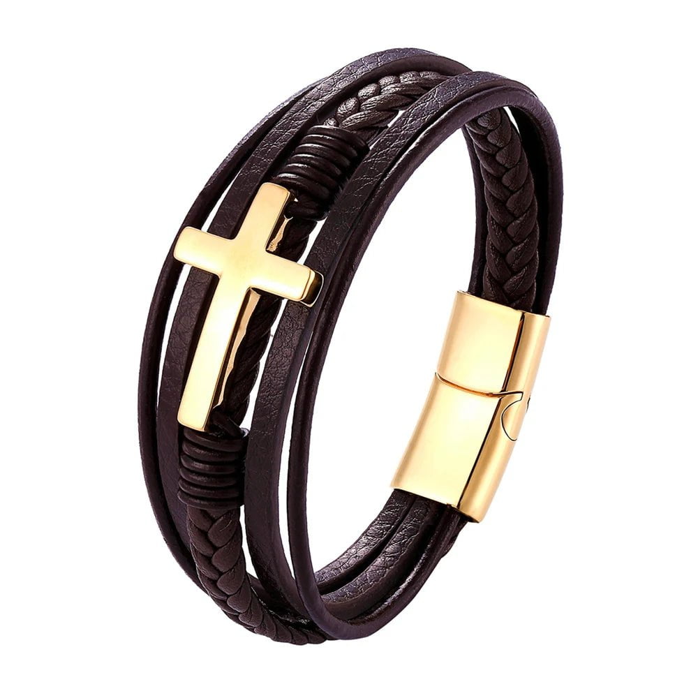 Wee Luxury Men Bracelets TZ-1723 / 19cm Multicolor Cross Design Classic Men's Leather Bracelet