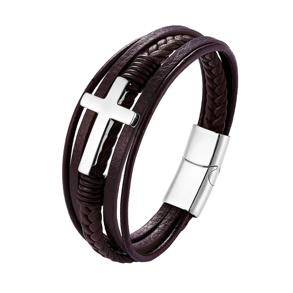 Wee Luxury Men Bracelets TZ-1724 / 19cm Multicolor Cross Design Classic Men's Leather Bracelet