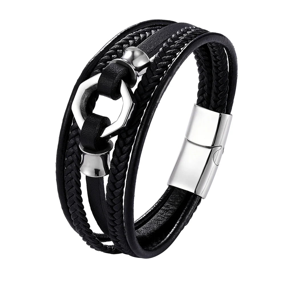 Wee Luxury Men Bracelets TZ-1732 / 19cm Multi-layer Style Stainless Steel Bracelets Men