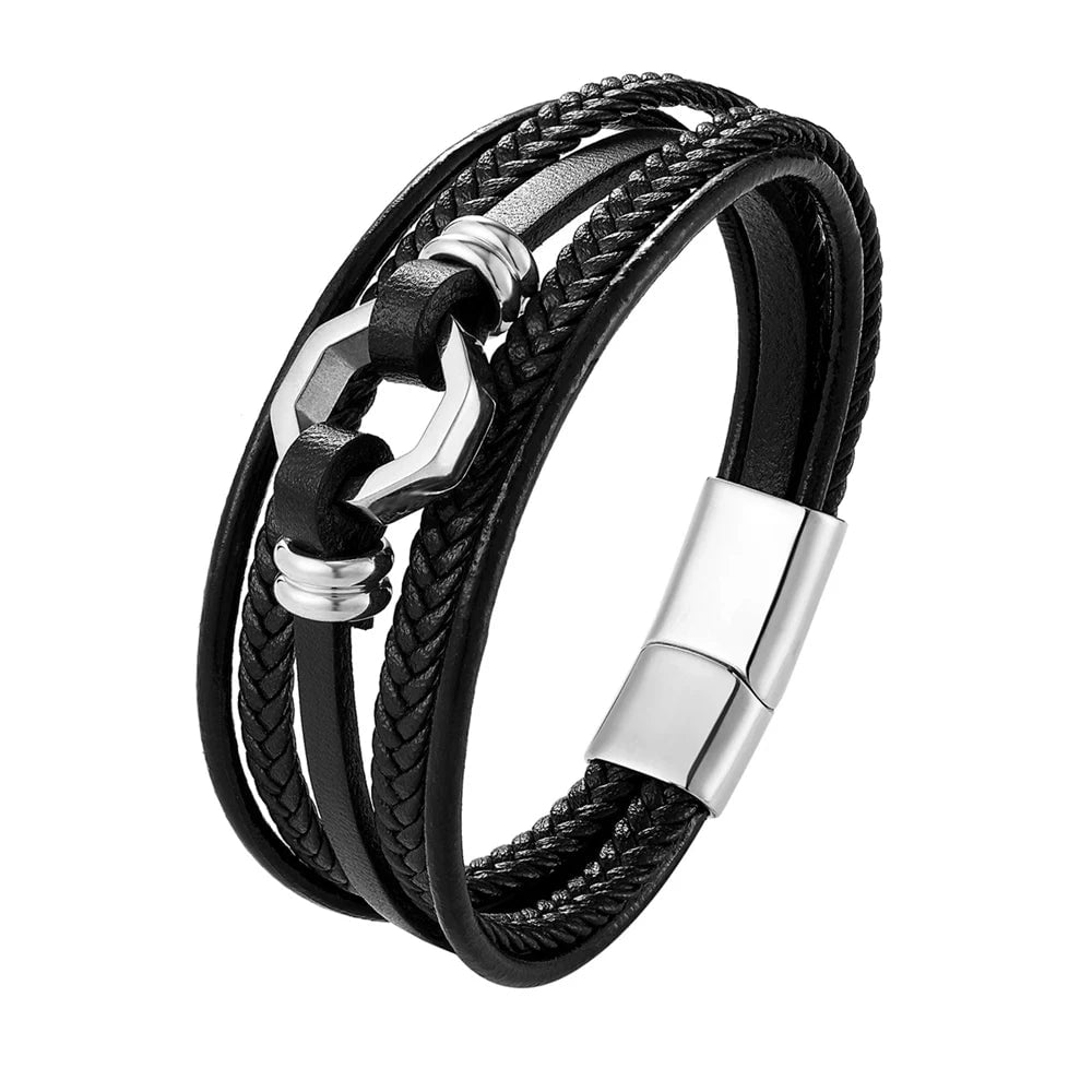 Wee Luxury Men Bracelets TZ-1733 / 19cm Multi-layer Style Stainless Steel Bracelets Men