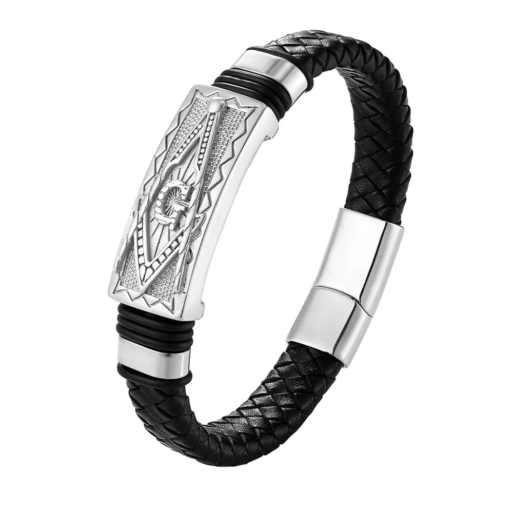 Wee Luxury Men Bracelets TZ-1750 / 19.00cm Geometric Luxury Genuine Leather Bracelet