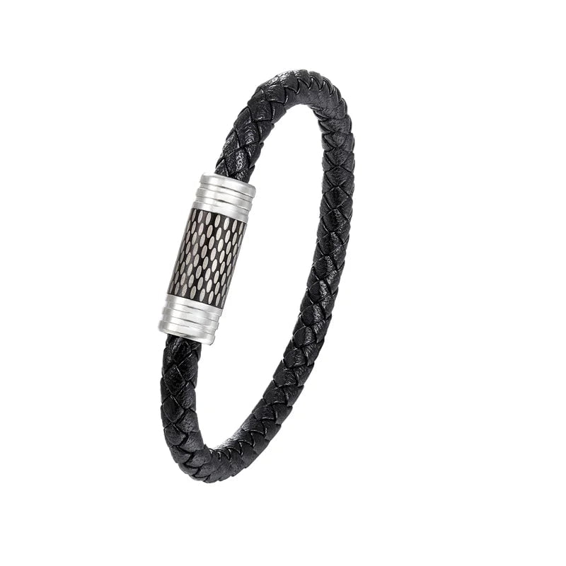 Wee Luxury Men Bracelets TZ-86 / 18cm Rope Chain Black Clasp Leather Bracelet Men