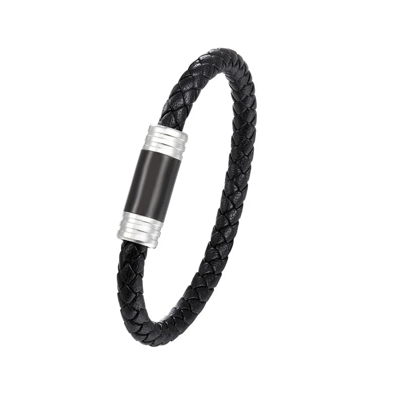 Wee Luxury Men Bracelets TZ-87 / 18cm Rope Chain Black Clasp Leather Bracelet Men