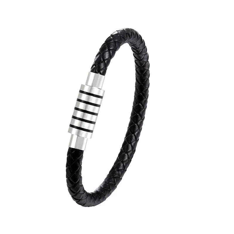 Wee Luxury Men Bracelets TZ-88 / 18cm Rope Chain Black Clasp Leather Bracelet Men