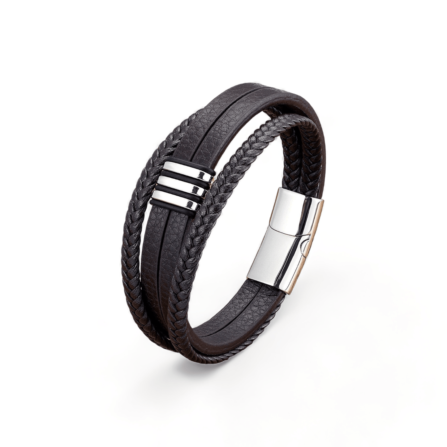 Stylish Multilayer Men Leather Bracelets White Metal