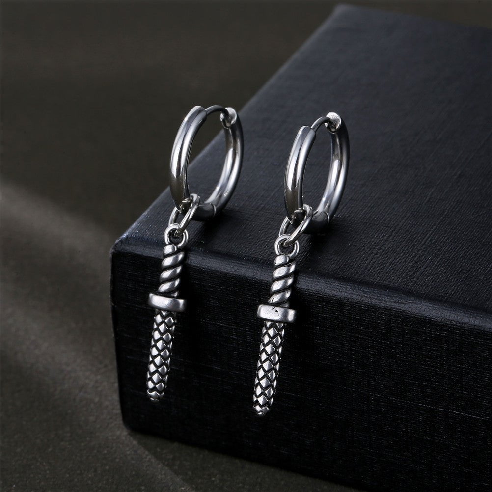 Wee Luxury Men Earrings 1 piece Vintage Dark Titanium Ear Stud Design