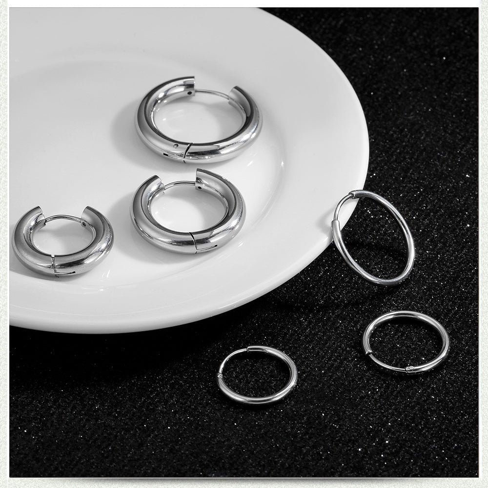 Wee Luxury Men Earrings American Fashion Stainless Steel Round Circle Earrings