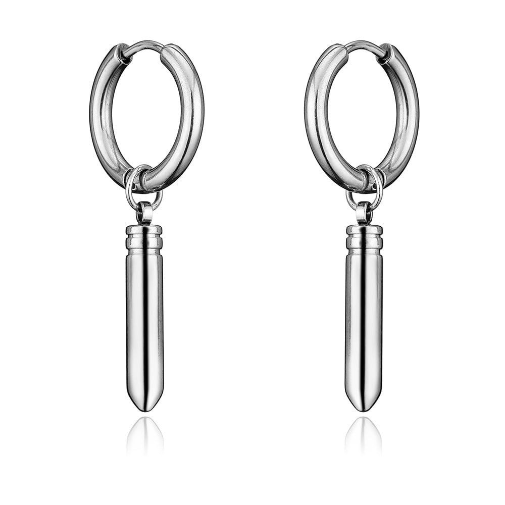 Wee Luxury Men Earrings Geometric Titanium Bullet Tide Stainless Steel Earrings for Men