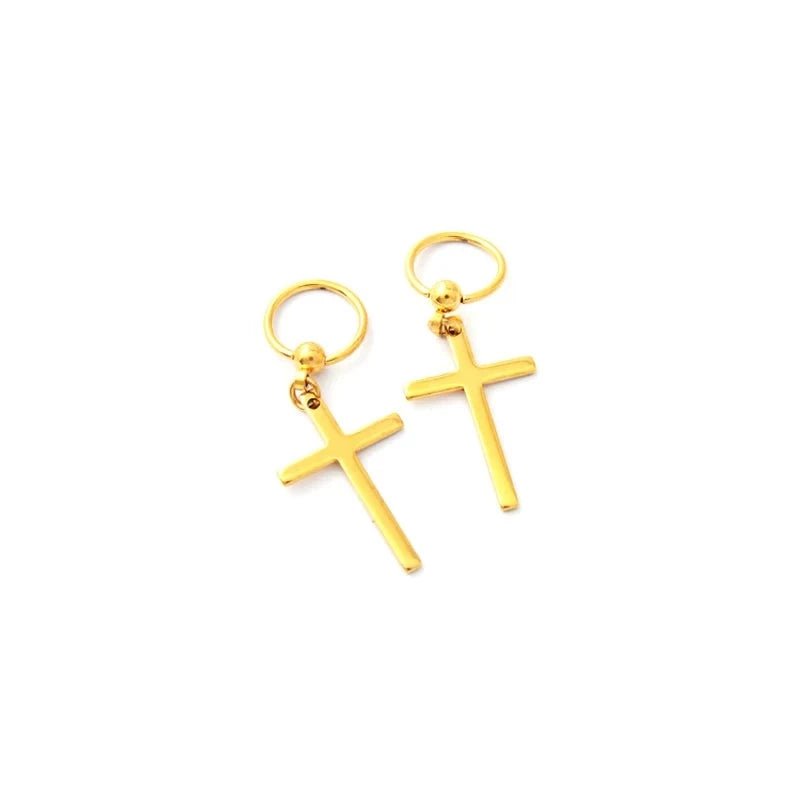 Wee Luxury Men Earrings Gold Cross Circle Round Men Stainless Steel Pendant Stud Earrings