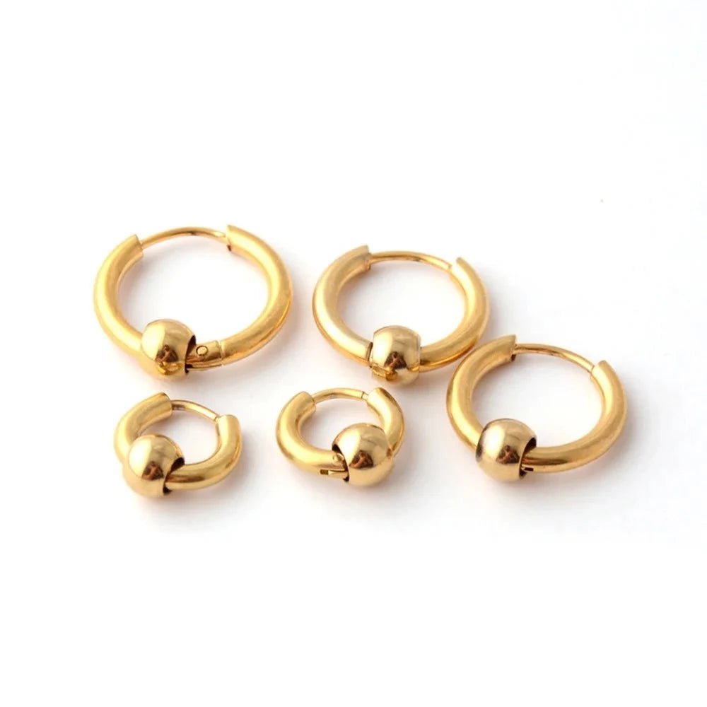 Wee Luxury Men Earrings Gold / Inside Diameter 10mm Stainless Steel Round Circle Ball Ear Buckle Hoop Earrings