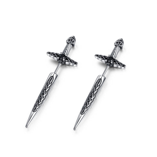 Wee Luxury Men Earrings Steel / 1 pair Europeanstyle Stainless Steel Retro Sword Ear Studs