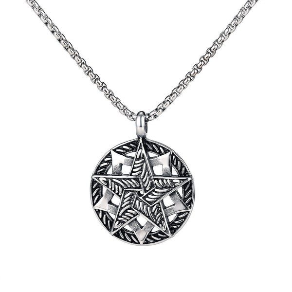 Wee Luxury Men Necklaces 【1723】 Pendant + Chain（GL744C3x550mm） Durable Mens Necklace with Pentagram Pendant in Titanium Steel