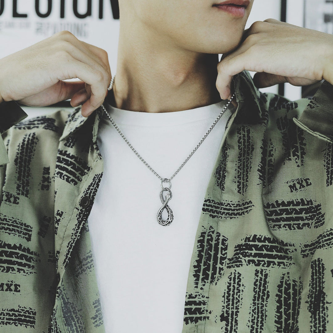 Wee Luxury Men Necklaces 【1730】Pendant + Pearl Chain 3*55cm】 Python Pendant Stainless Steel Mens Necklace